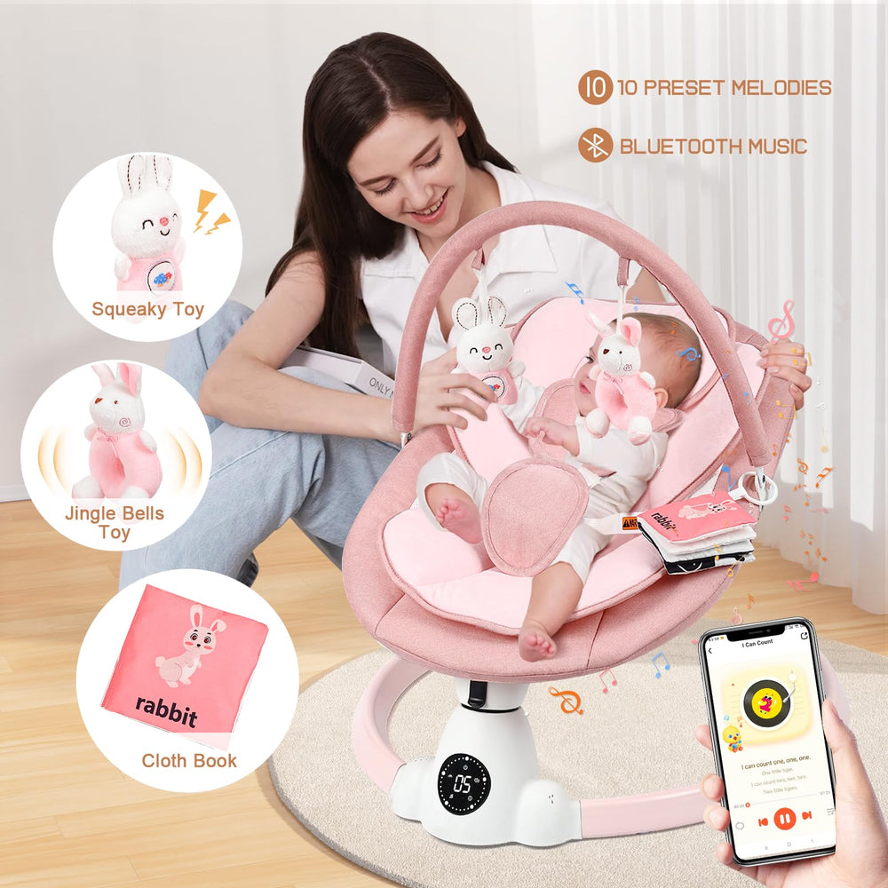 Uuoeebb baby swing remote control for easy operation and timers.