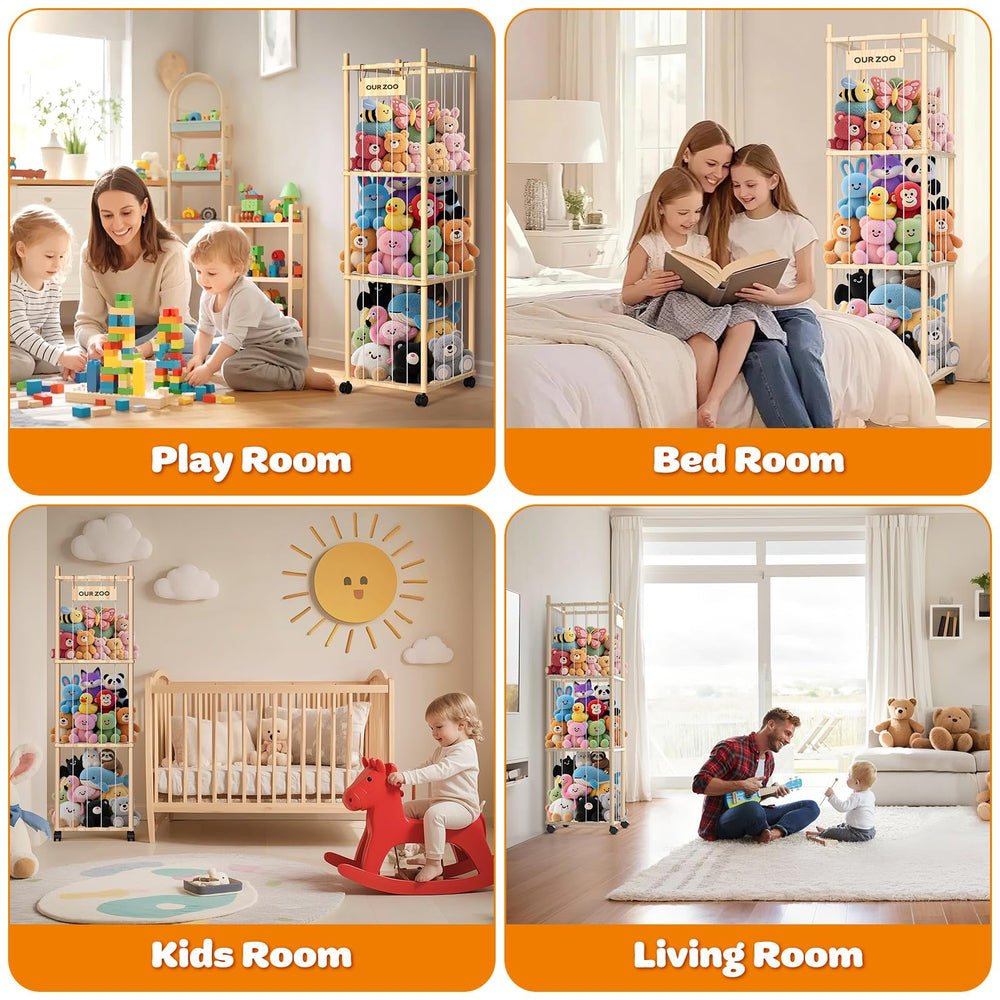 Uvellgift natural wood finish blends with kids' rooms while keeping toys organized.