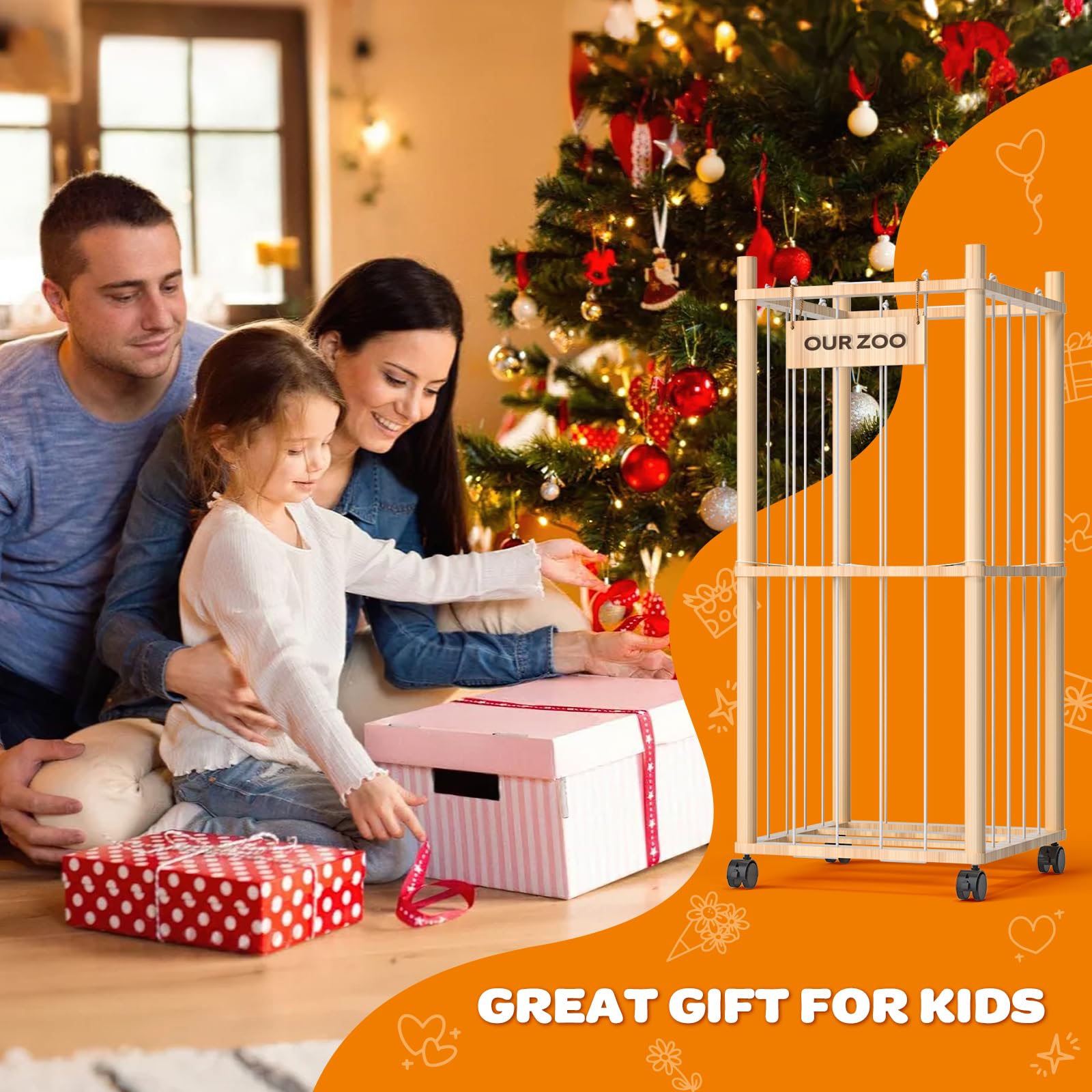 Uvellgift stuffed animal zoo with mesh net offers clear visibility of toys.