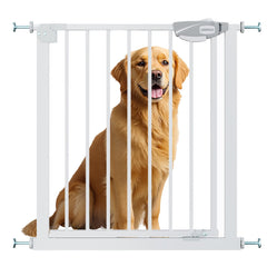 UWRVH auto-close baby gate installed at stairs for child and pet safety.