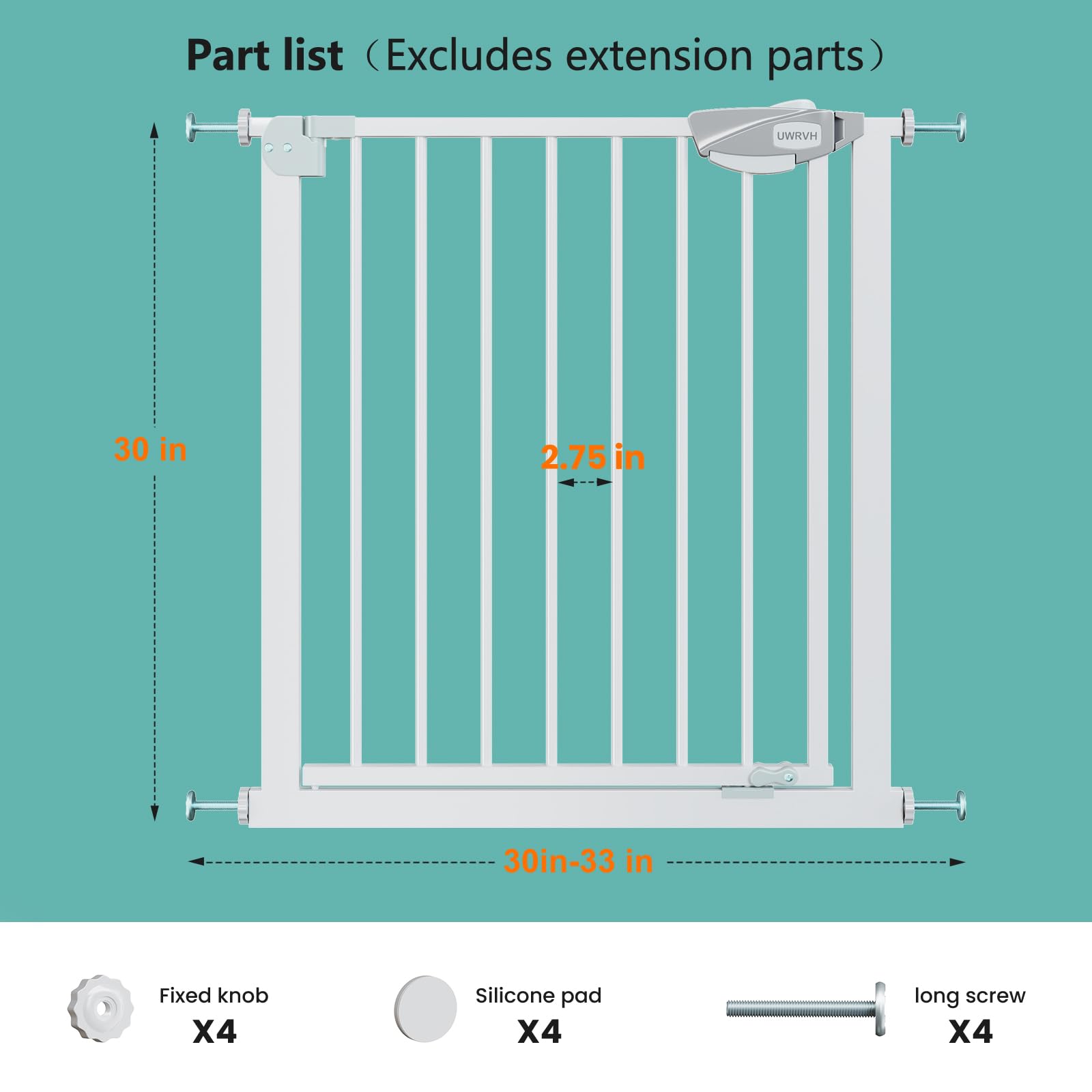 UWRVH dual-safety lock prevents toddlers from opening the gate.