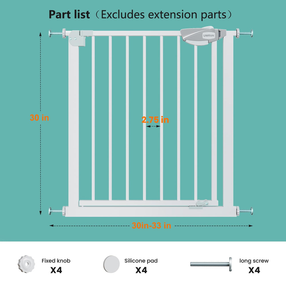 UWRVH dual-safety lock prevents toddlers from opening the gate.