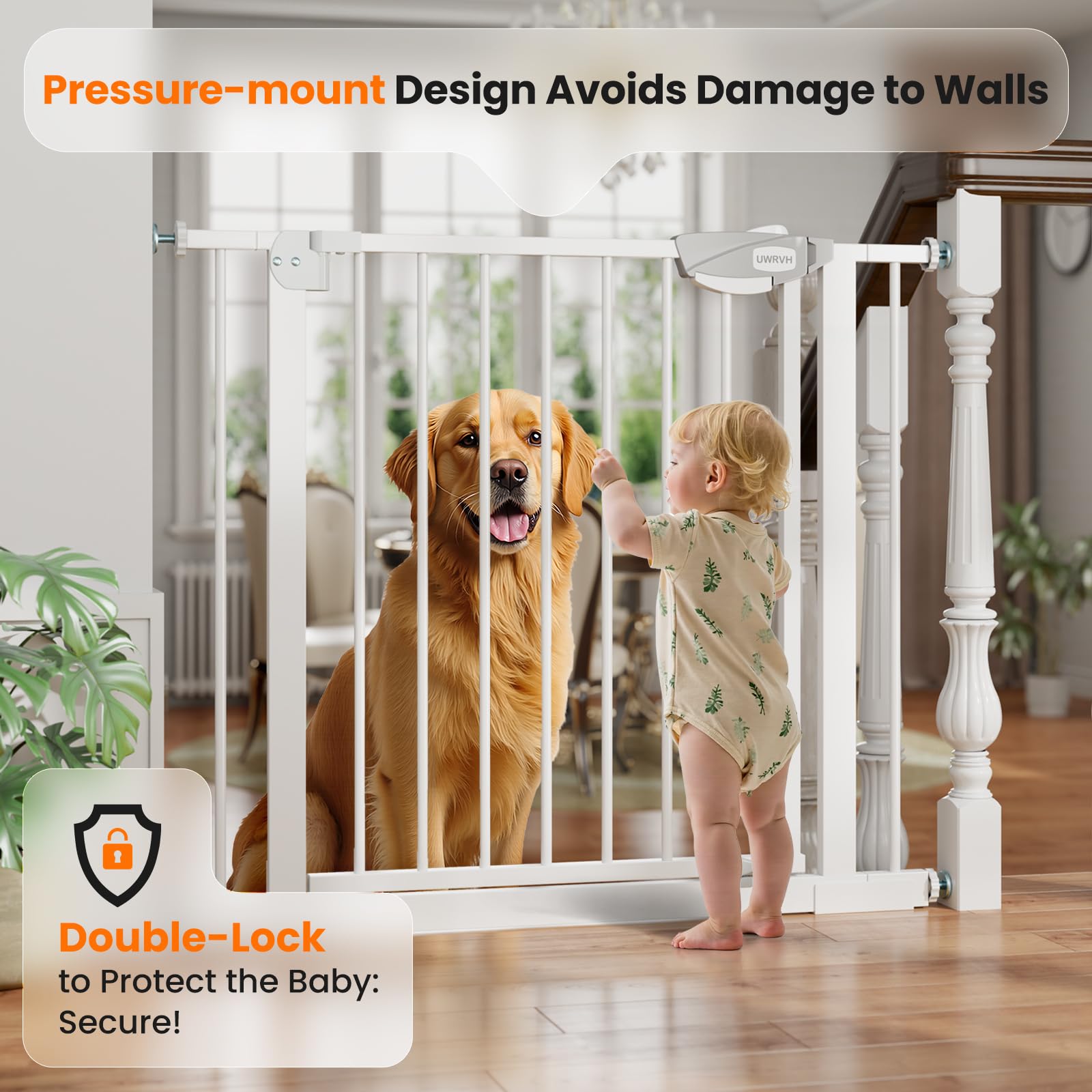 UWRVH wide adjustment gate fits 29-33 inch openings in white.