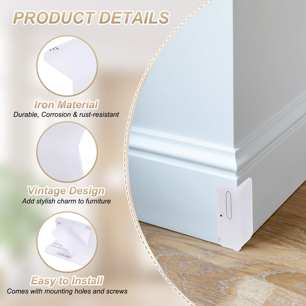 adhesive-backed corner guard installation shown, no drilling required.