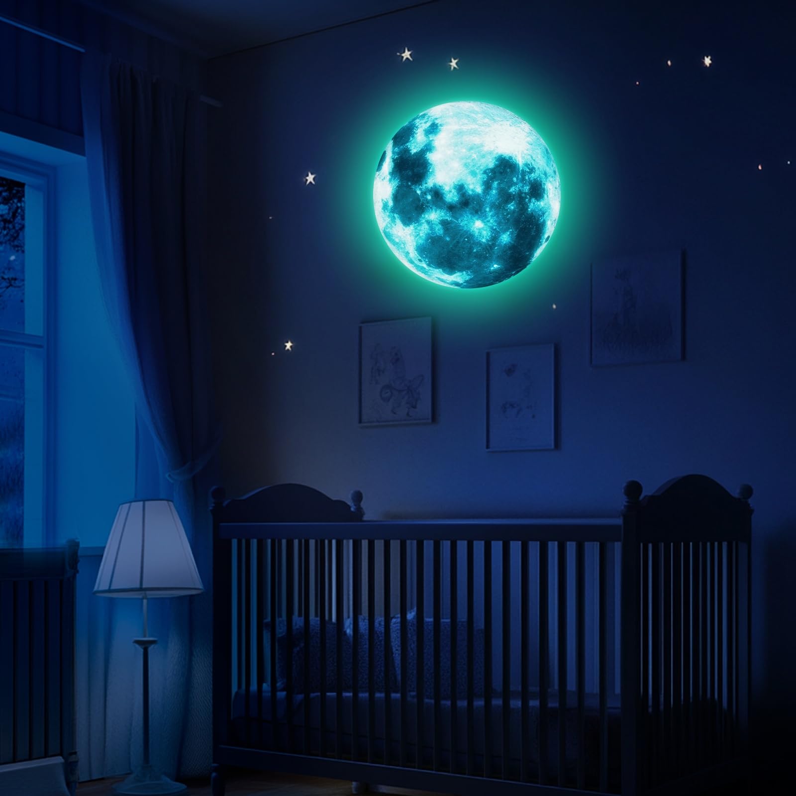 uxcell glow-in-the-dark moon on ceiling for dreamy night sky in kids' rooms
