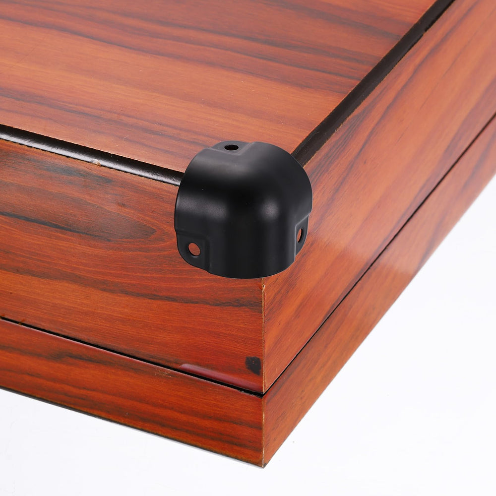 uxcell metal edge guard on wood box demonstrates sturdy corner protection during use.