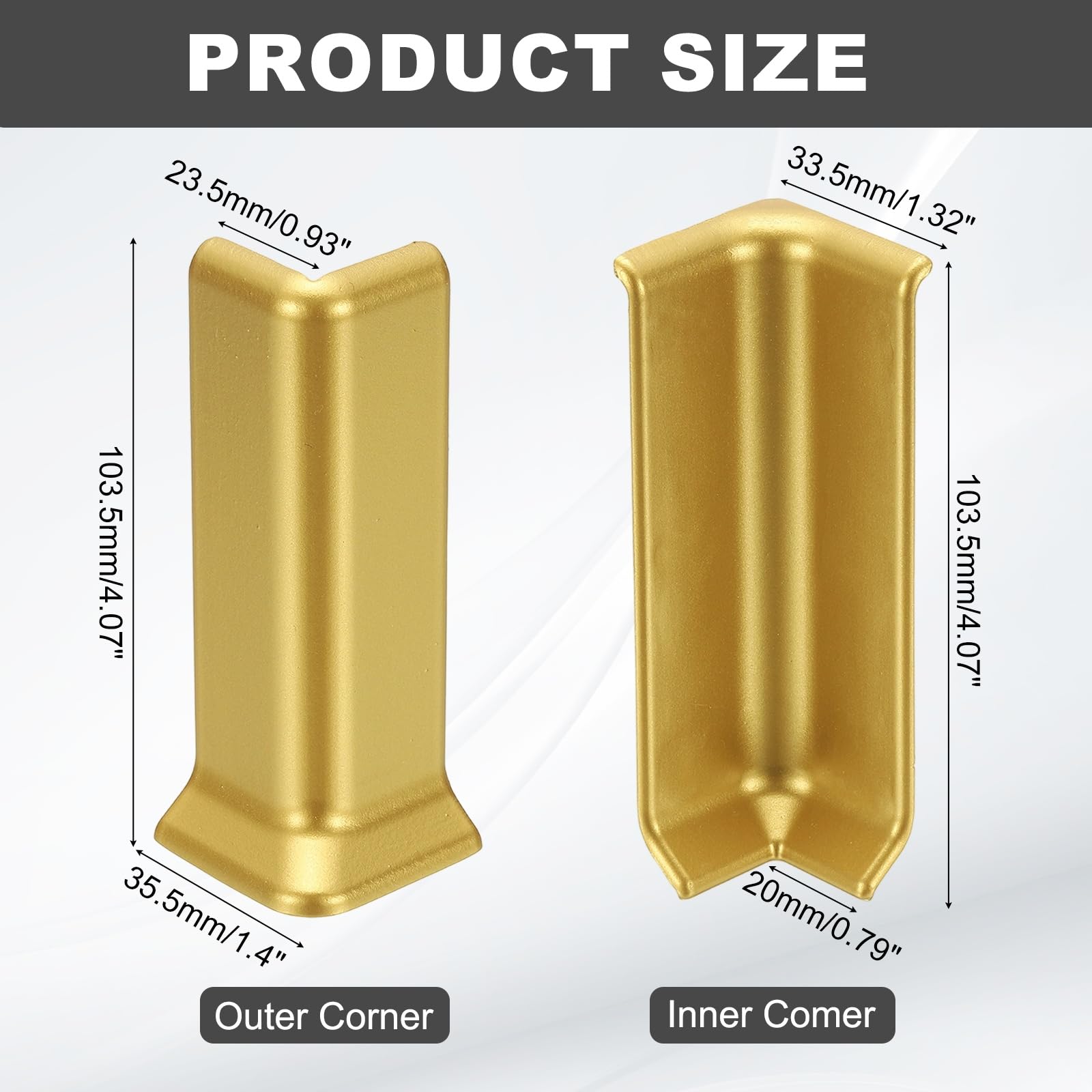 uxcell self-adhesive baseboard corner blocks outer corner close-up, rust-resistant and sturdy