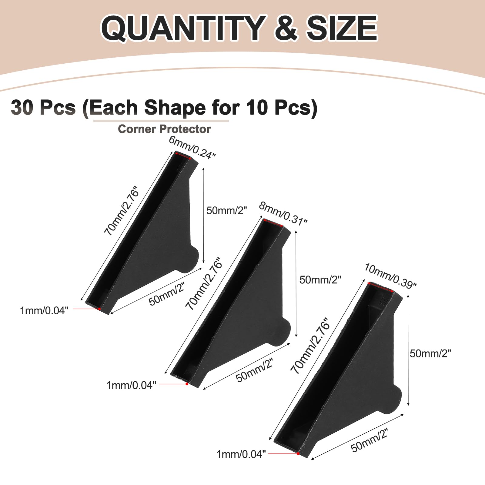 uxcell black corner protector fits 0.25, 0.30, and 0.40 inch gaps