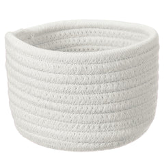 uxcell white cotton rope storage basket on a desk keeps small items organized.