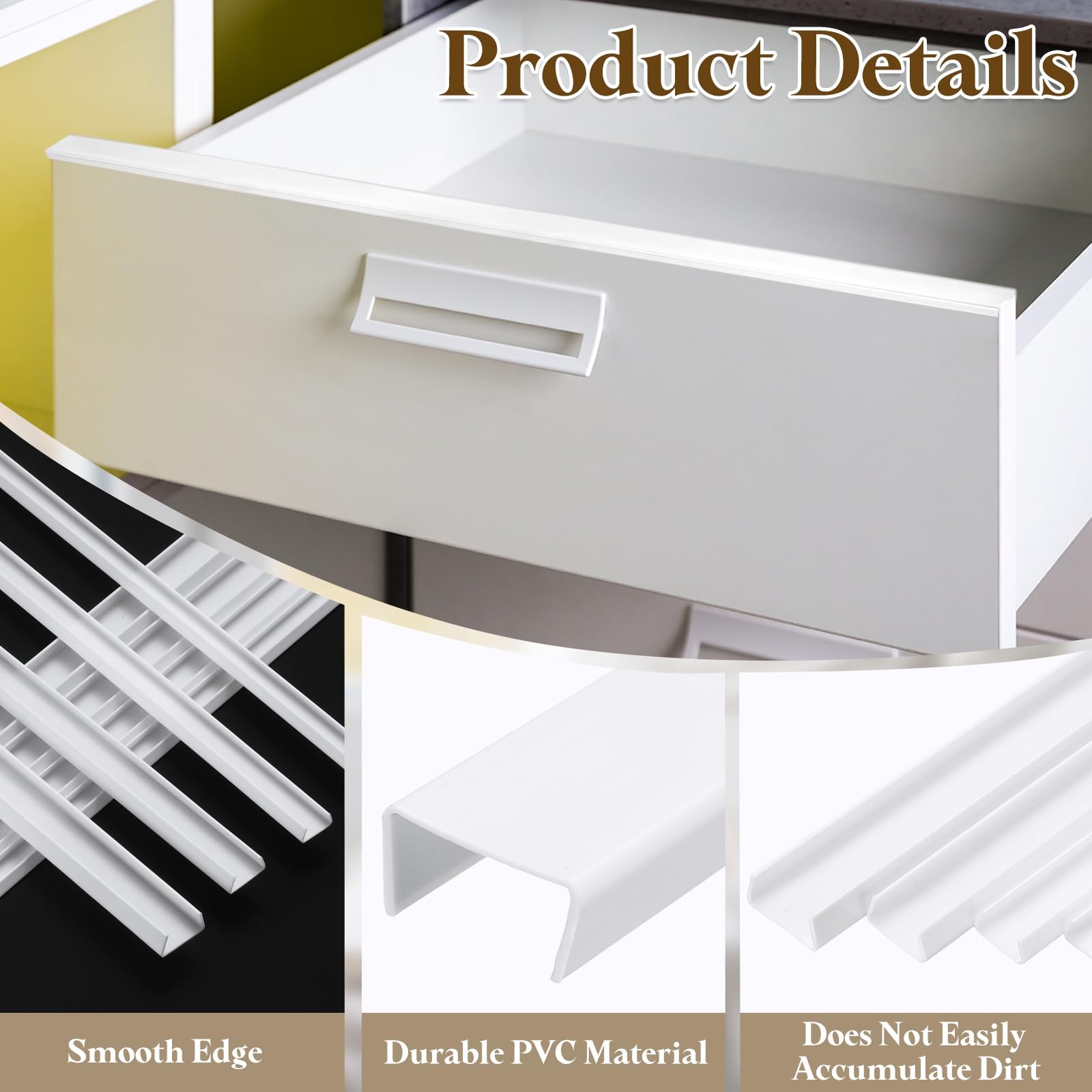uxcell white PVC edge guard blends with kitchen design while preventing chips.