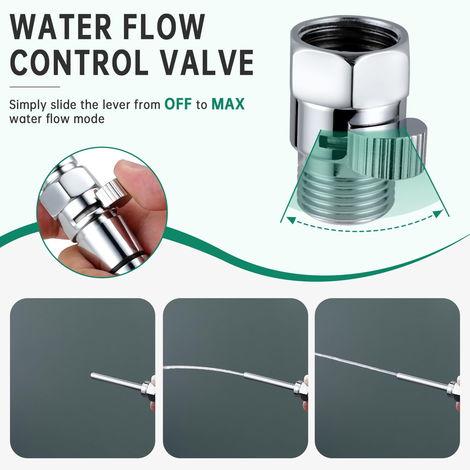 V-Frankness flow-control valve enables easy pressure adjustment for comfortable use.