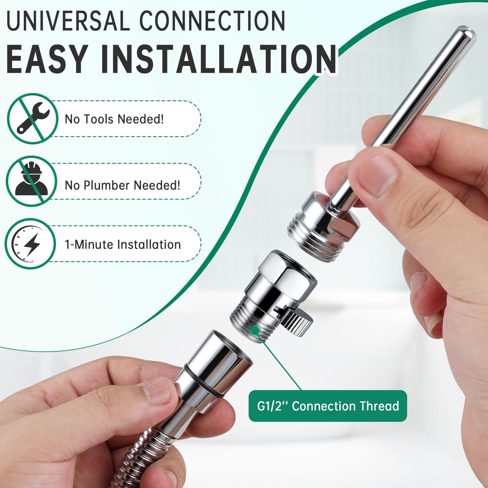 V-Frankness hose connection demonstrates secure setup for mess-free cleansing.