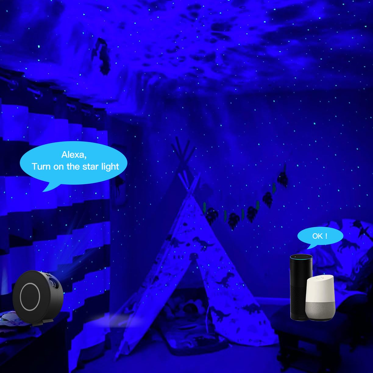 Four adjustable base angles allow ceiling, wall, or floor projection.