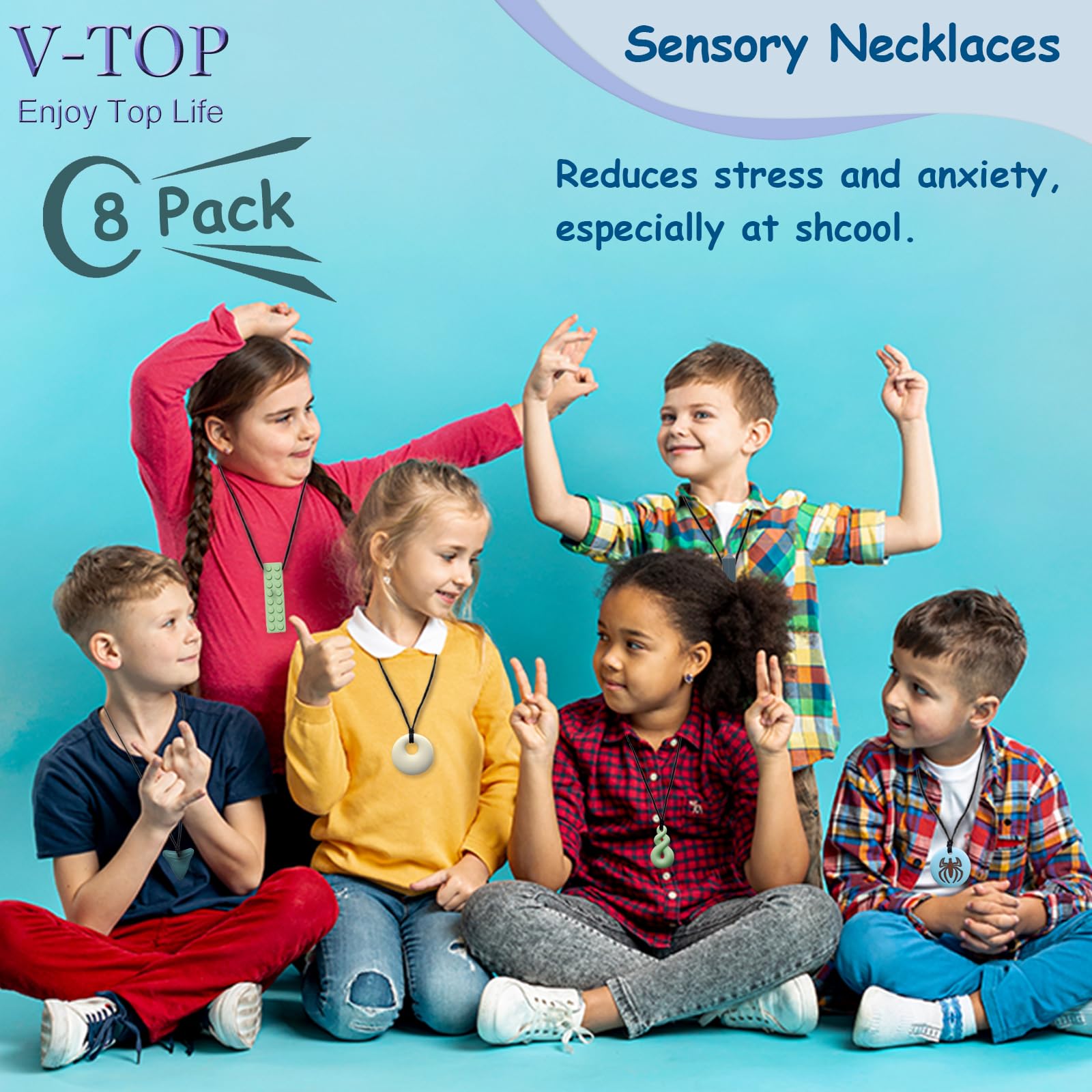 V-TOP chew necklace Block shape with sturdy texture for focused chewing.