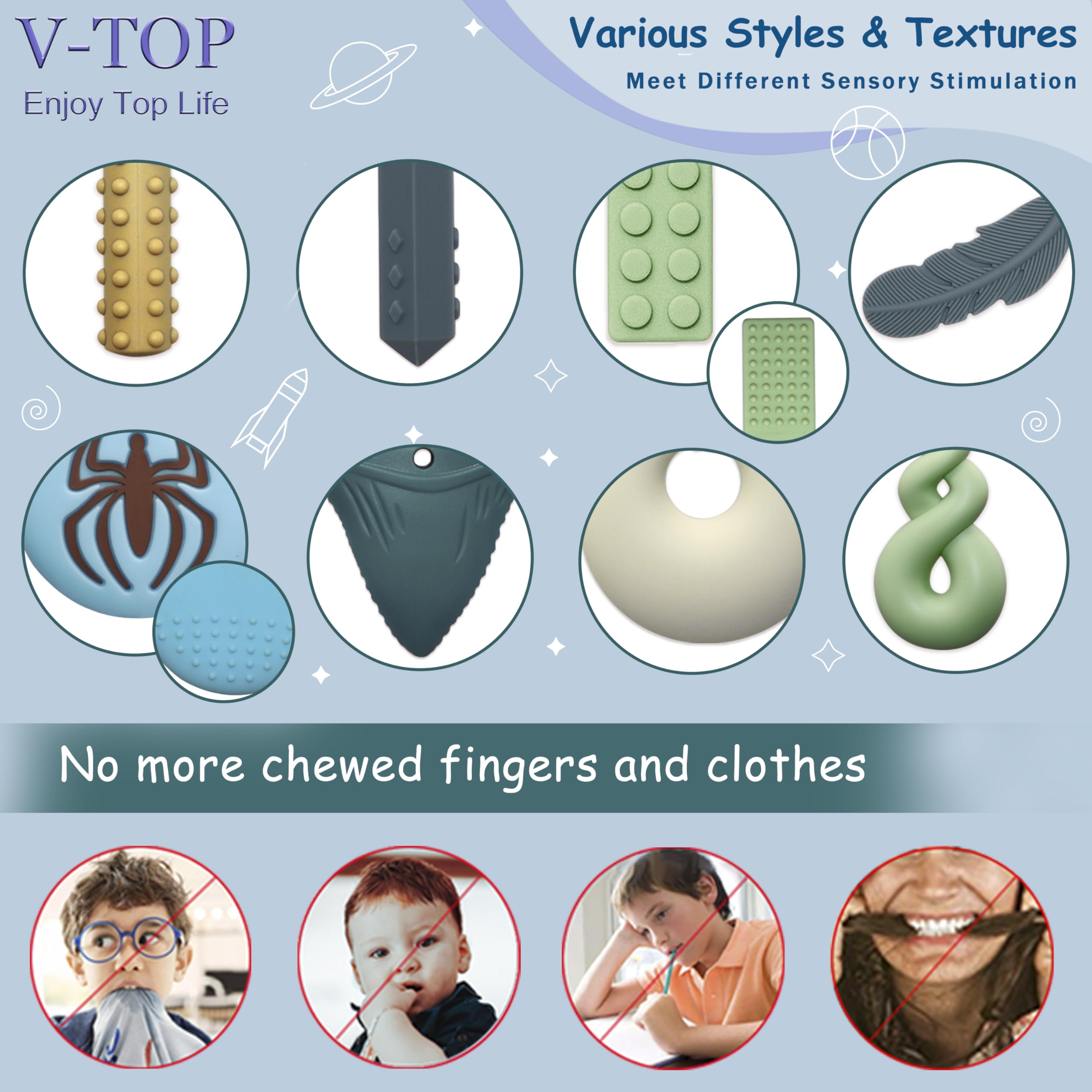 V-TOP chew necklace Circle shape for consistent bite-safe comfort and focus.