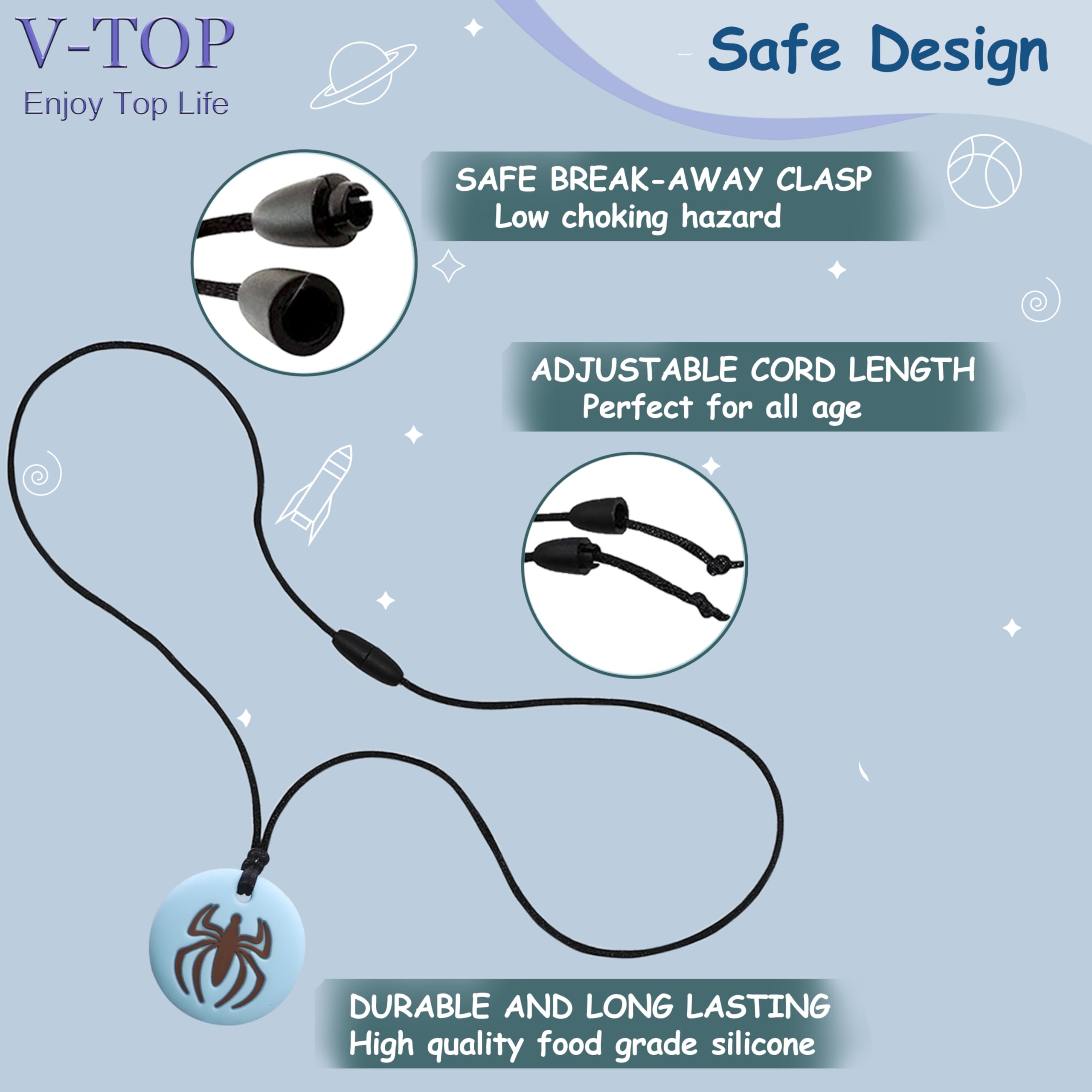 V-TOP chew necklace Mace shape supporting nibbling needs with durable silicone.