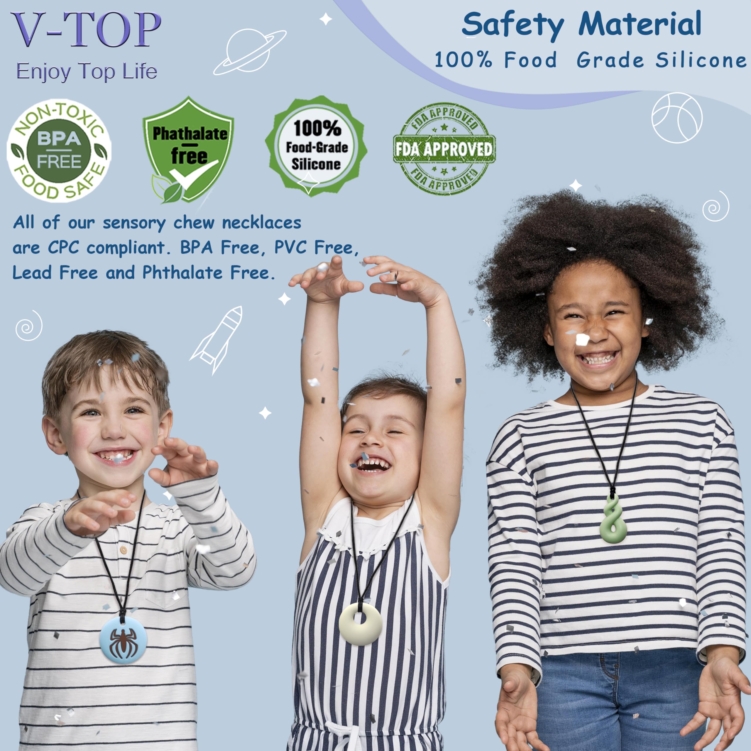 V-TOP chew necklace Shark Tooth shape for tactile chewing and stress relief.