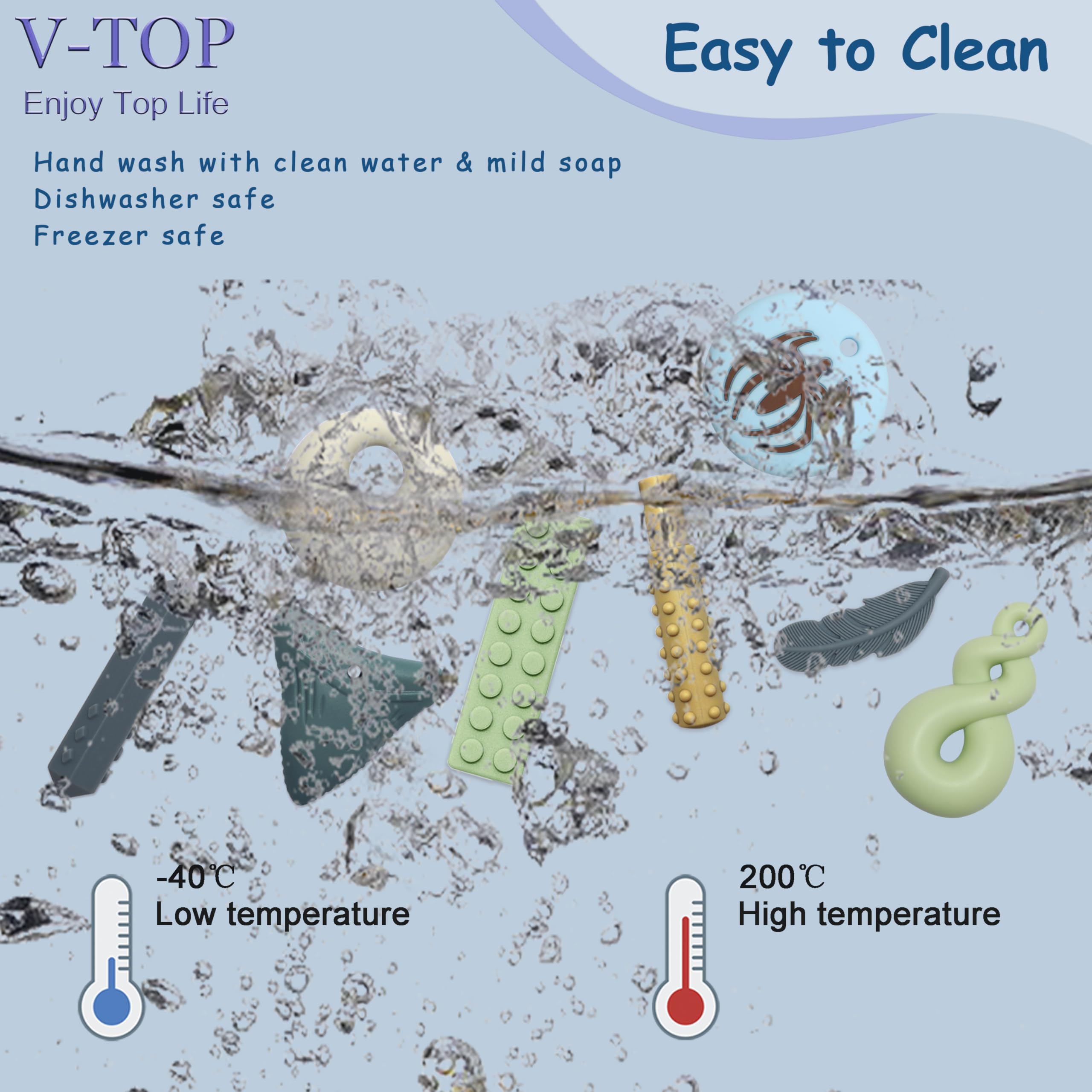 V-TOP chew necklace Twist shape encouraging safe chewing and fidget relief.