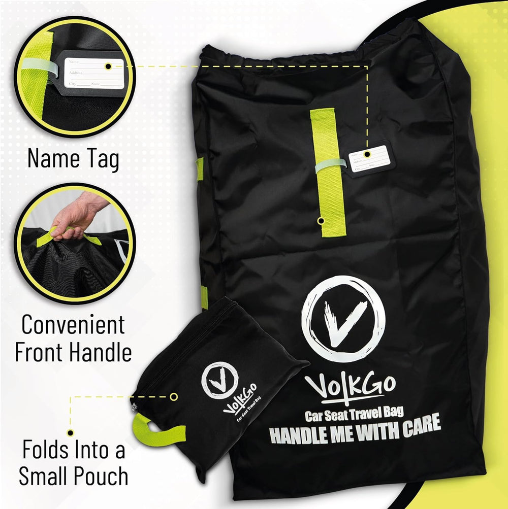 V VOLKGO car seat bag showing size 34x18x18 inches fits major car seats
