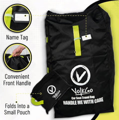V VOLKGO car seat bag showing size 34x18x18 inches fits major car seats