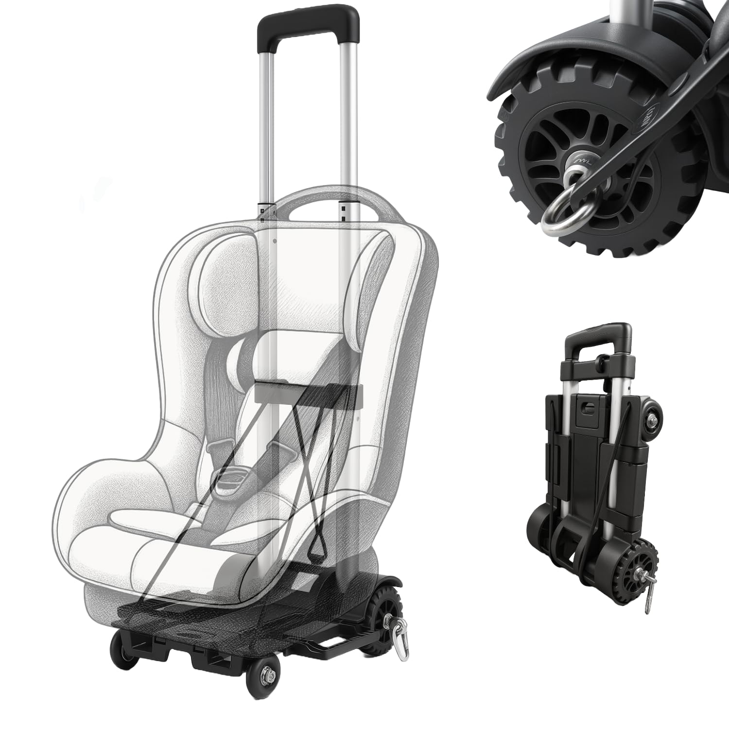 V VOLKGO car-seat dolly with ISOFIX connection for quick, secure airline transfers.