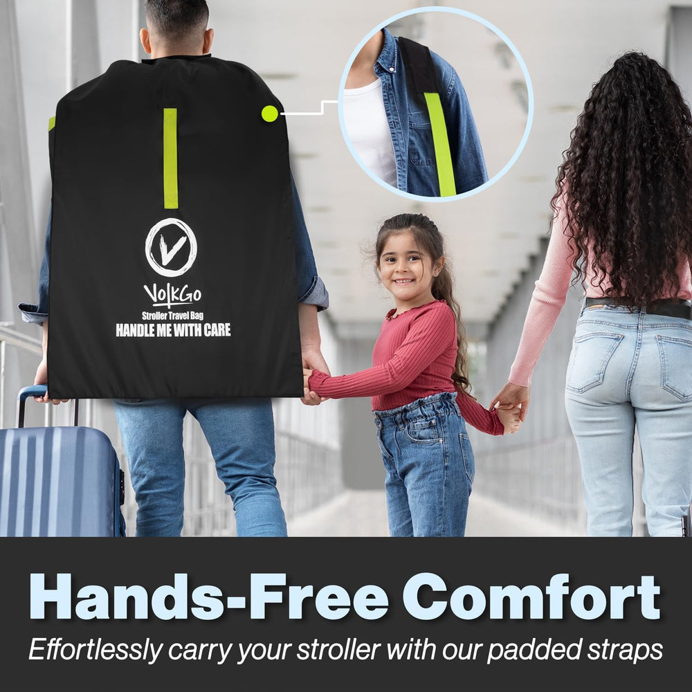 V VOLKGO gate-check stroller bag makes airport trips smoother and safer.