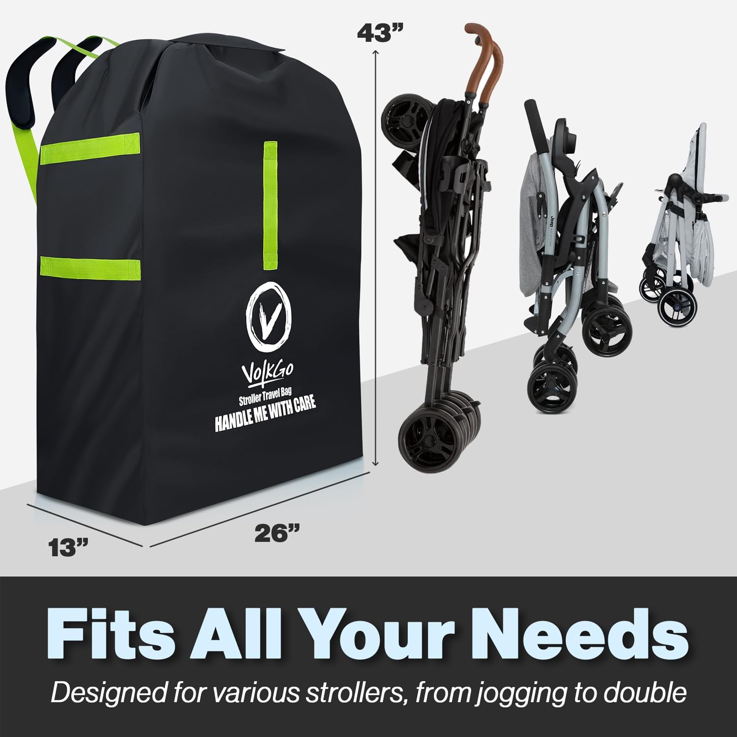 V VOLKGO large jogger stroller bag fits bulky strollers securely for travel.