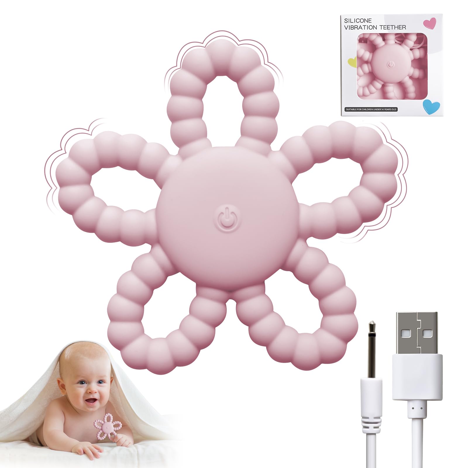 V7T7V7 vibrating teether with flower design aids gentle teething comfort