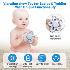 V7T7V7 waterproof teether cleans easily for busy caregivers.