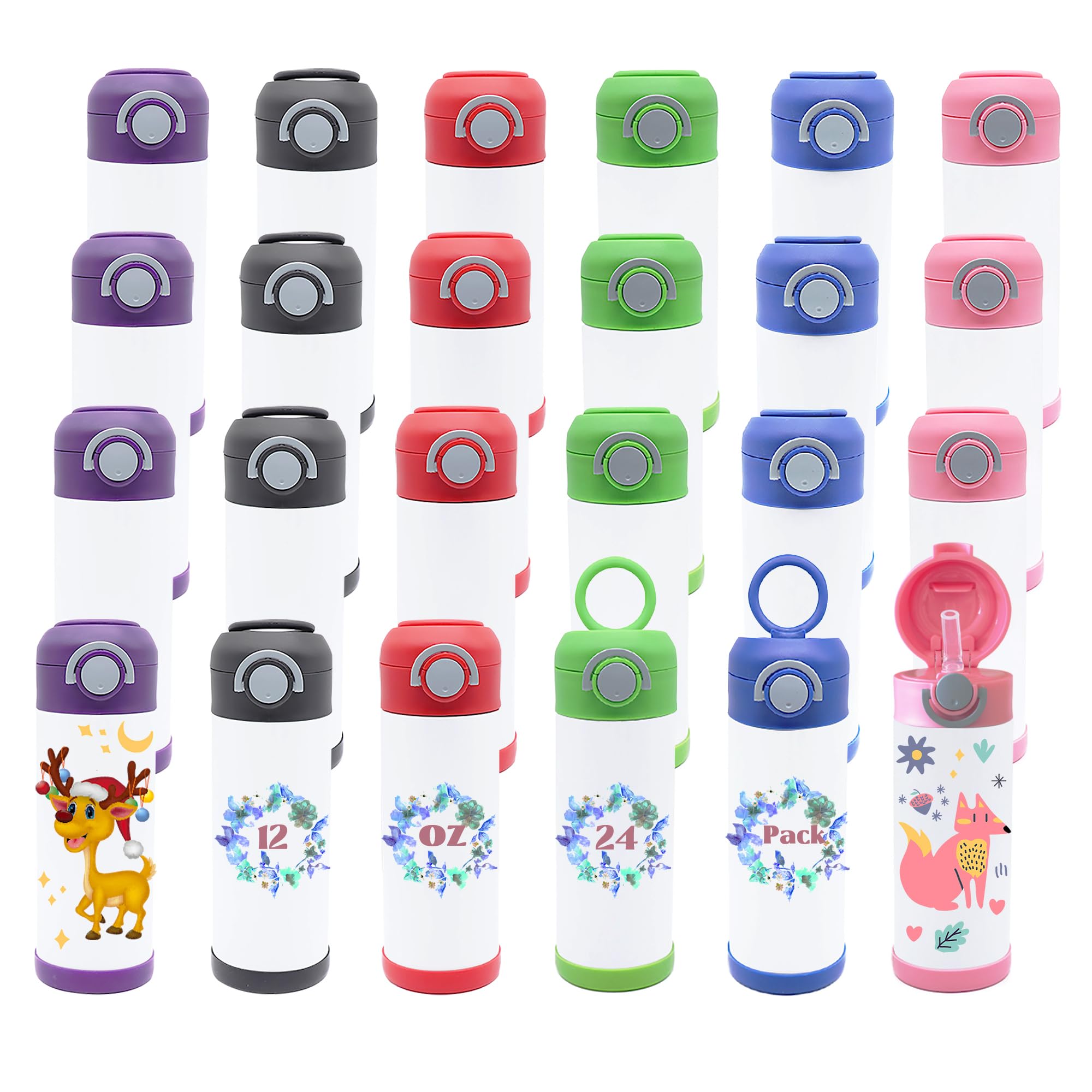 VACVOU 24-pack kids sublimation tumbler with lid and straw for personalized designs.