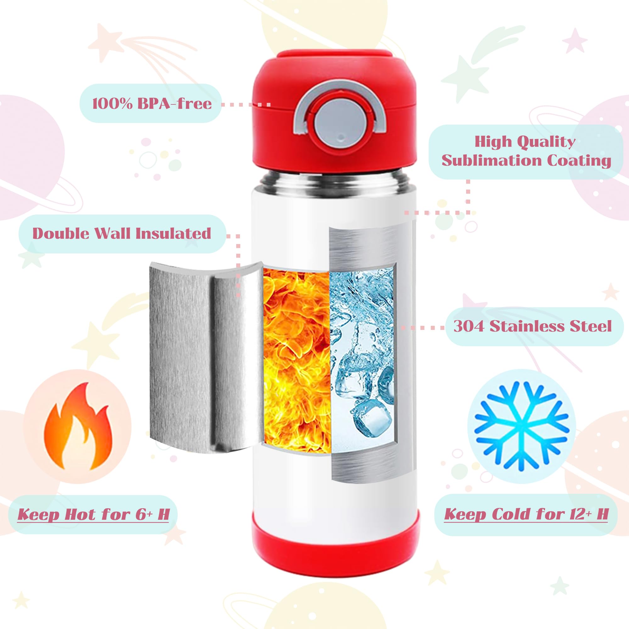 Leak-proof lid and straw on VACVOU kids cup prevents spills during travel.