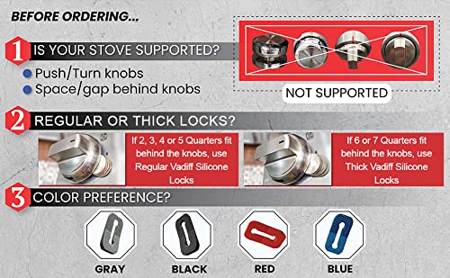 Vadiff red knob locks add color while protecting curious toddlers.