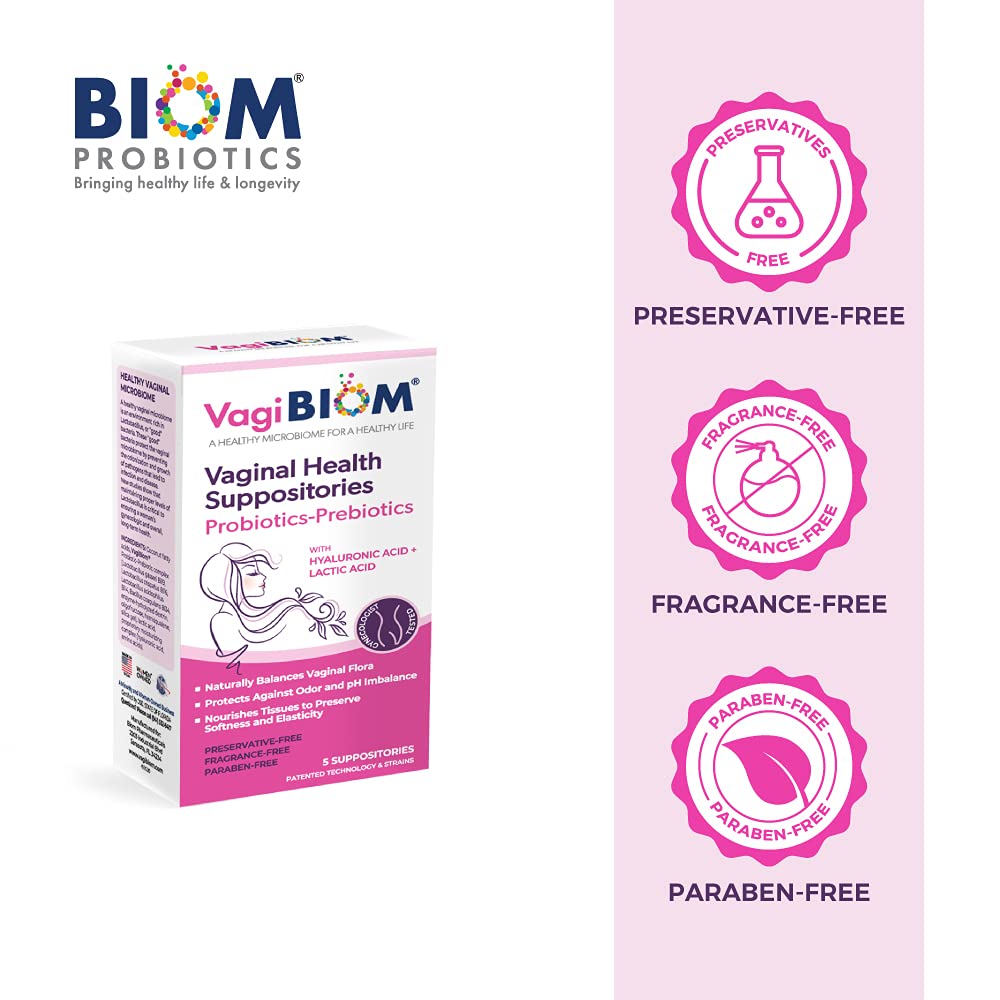 VagiBiom ingredients vegan image highlights paraben-free, gluten-free formula