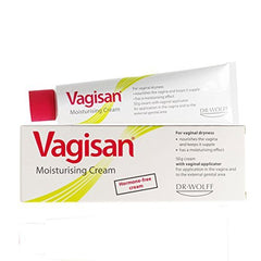Vagisan Moisturising Cream bottle close-up for daily moisture and comfort.