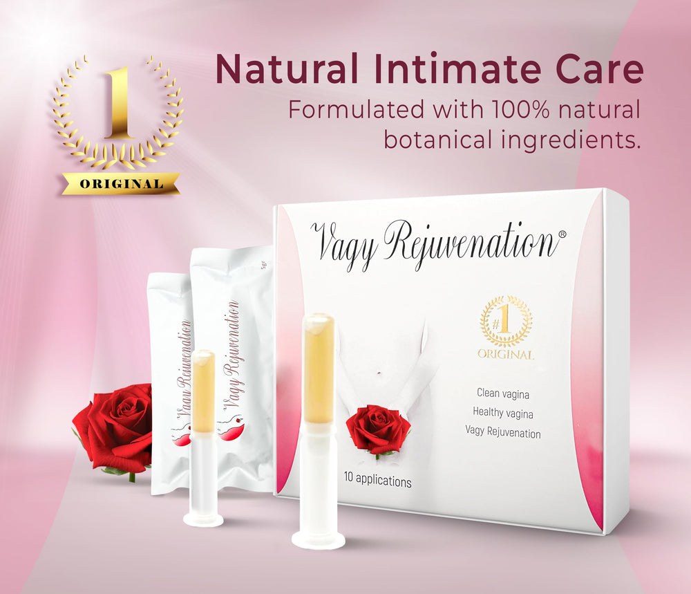 Packaging detail of Vagy Rejuvenation Herbal Gels highlighting clean ingredients and labeling.