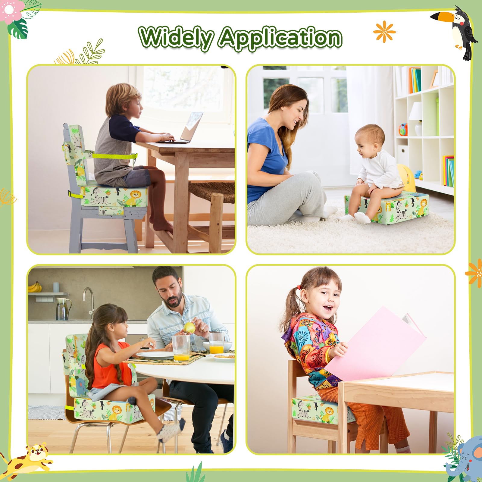 Vahlbeste booster seat colorful animal patterns engage kids during meals.