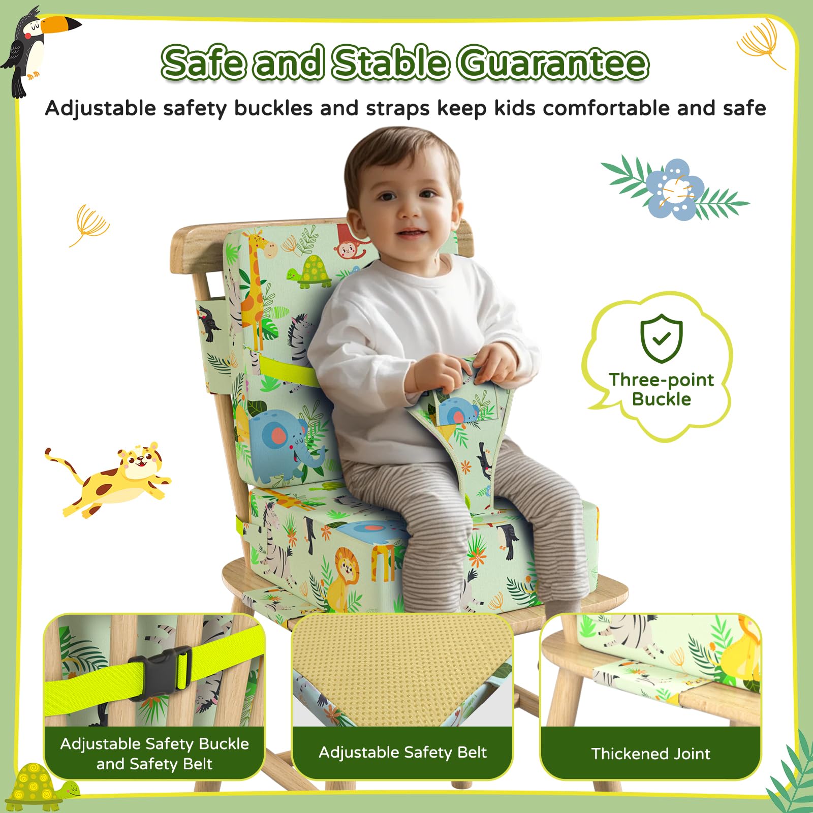 Vahlbeste booster seat non-slip bottom prevents sliding on dining tables.