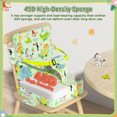 Vahlbeste booster seat strap-adjustment shows a secure fit for growing children.