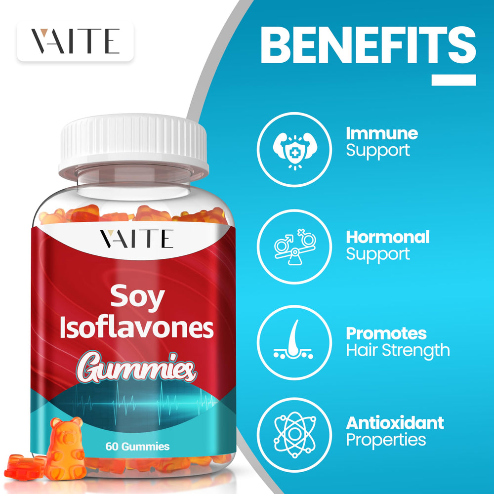 VAITE Soy Isoflavones label closeup with non-GMO vegan formula for women.