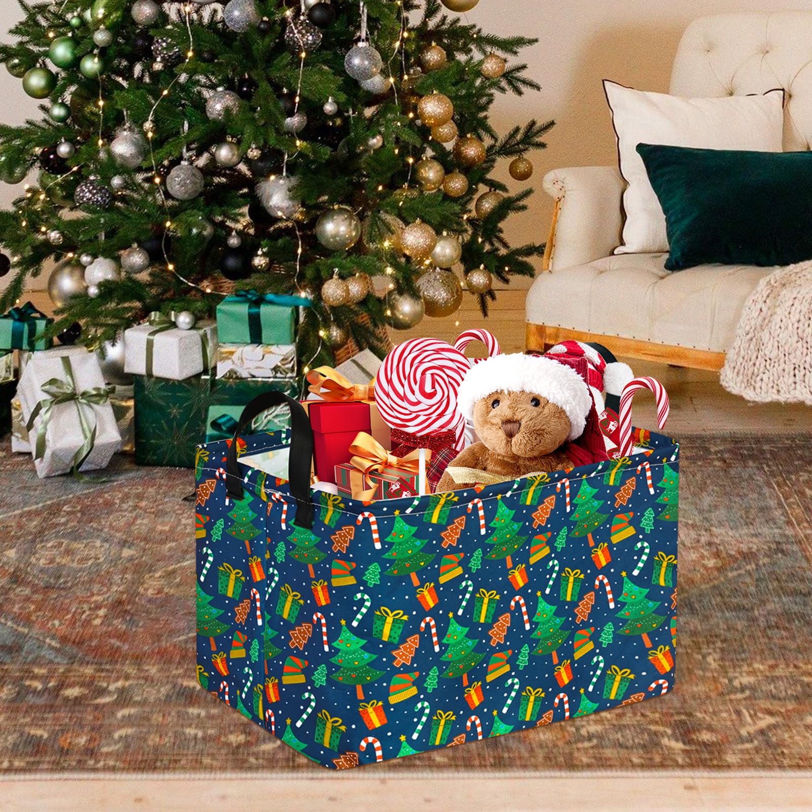 VAIVUSTO basket with sturdy handles for easy carrying between rooms.