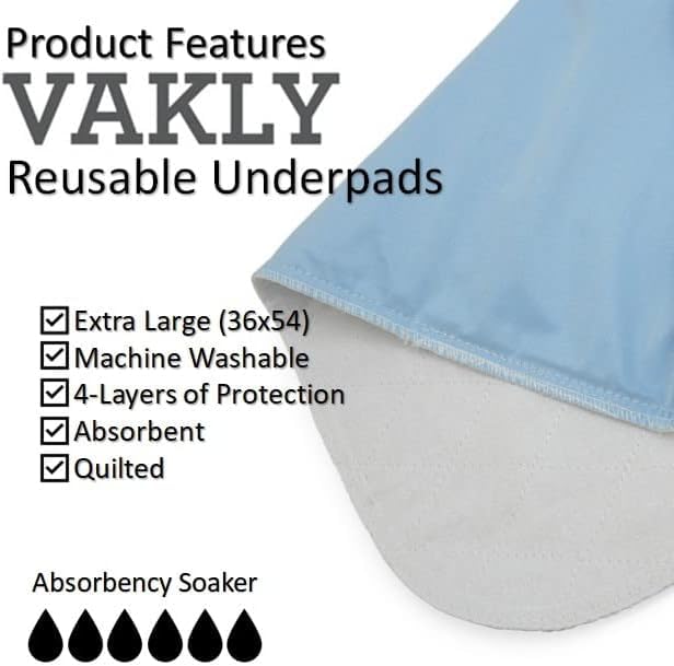 Vakly XL underpad with extra-large coverage keeps bedding protected for restless sleepers.
