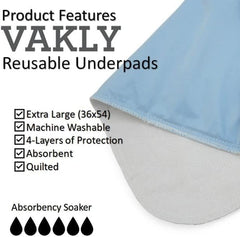 Vakly XL underpad with extra-large coverage keeps bedding protected for restless sleepers.
