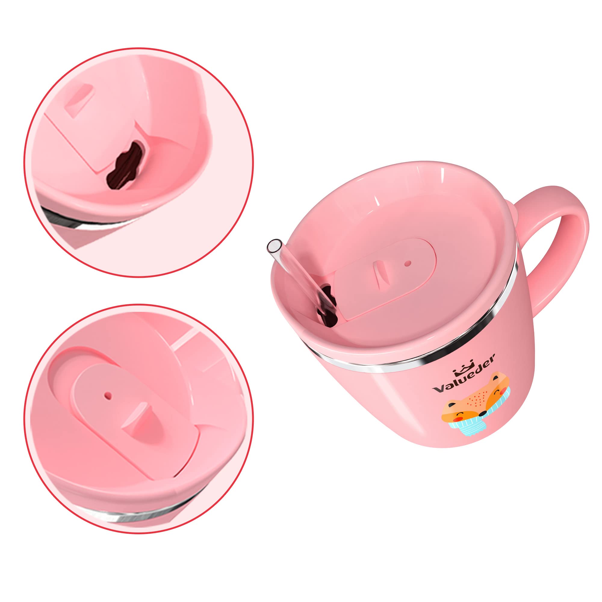 Valueder Fox Sippy Cup silicone straw promotes comfortable sipping for kids.