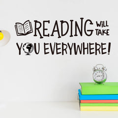 Vancetyno Reading Will Take You Everywhere decal on door panel, clear readability
