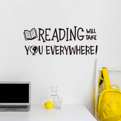 Vancetyno Reading Will Take You Everywhere decal on window, bold letter display