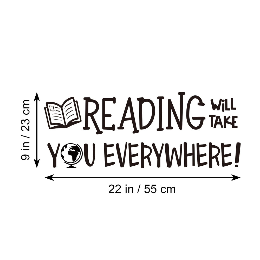 Vancetyno Reading Will Take You Everywhere decal above a desk, inspiring message