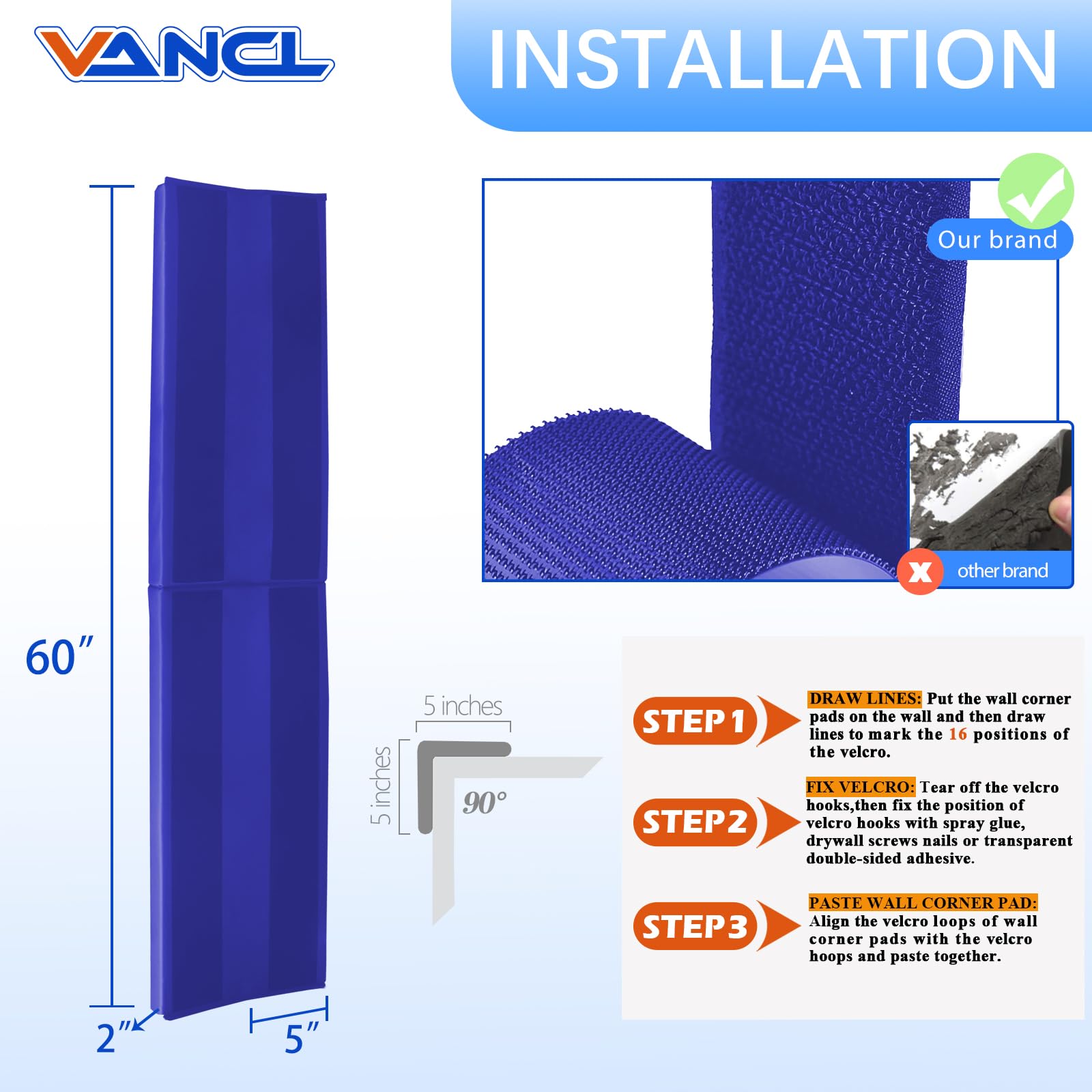 VANCL corner pad showing Velcro-backed installation for secure mounting.