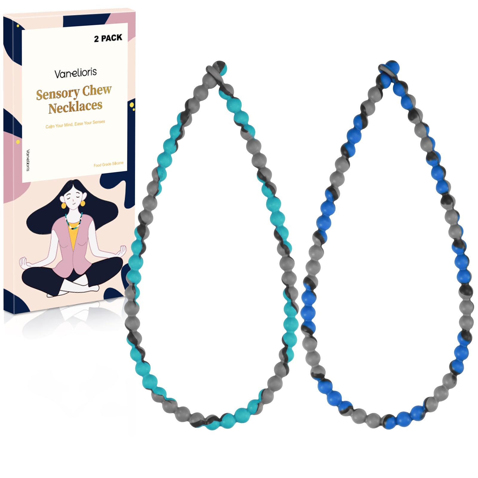 Vanelioris chew necklace shows one-piece safety design for worry-free wear