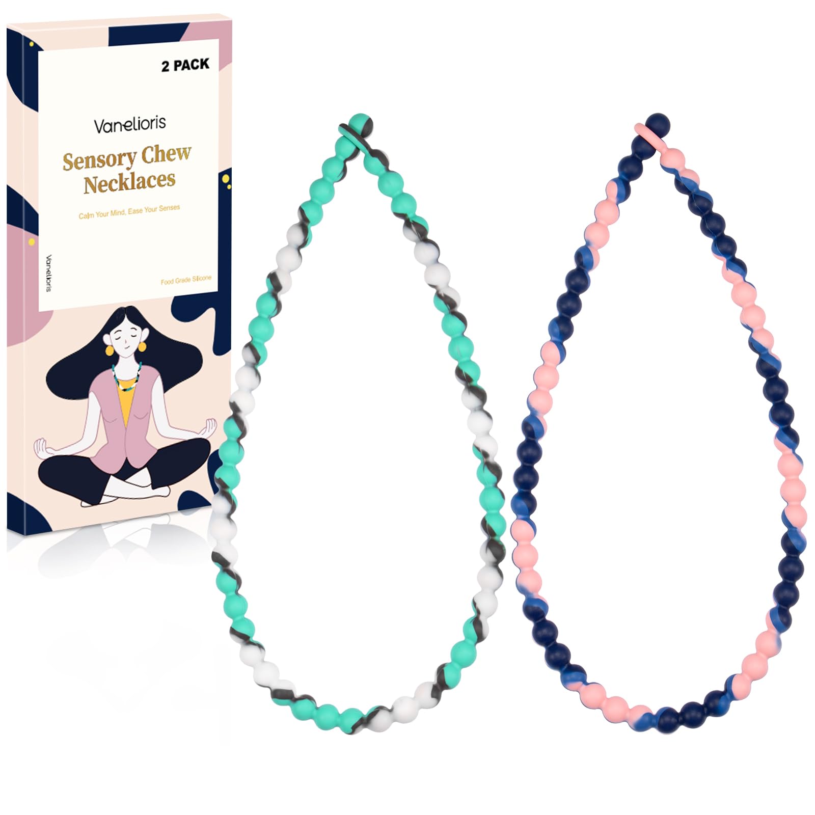Vanelioris chew necklace with safety design for calm focus.