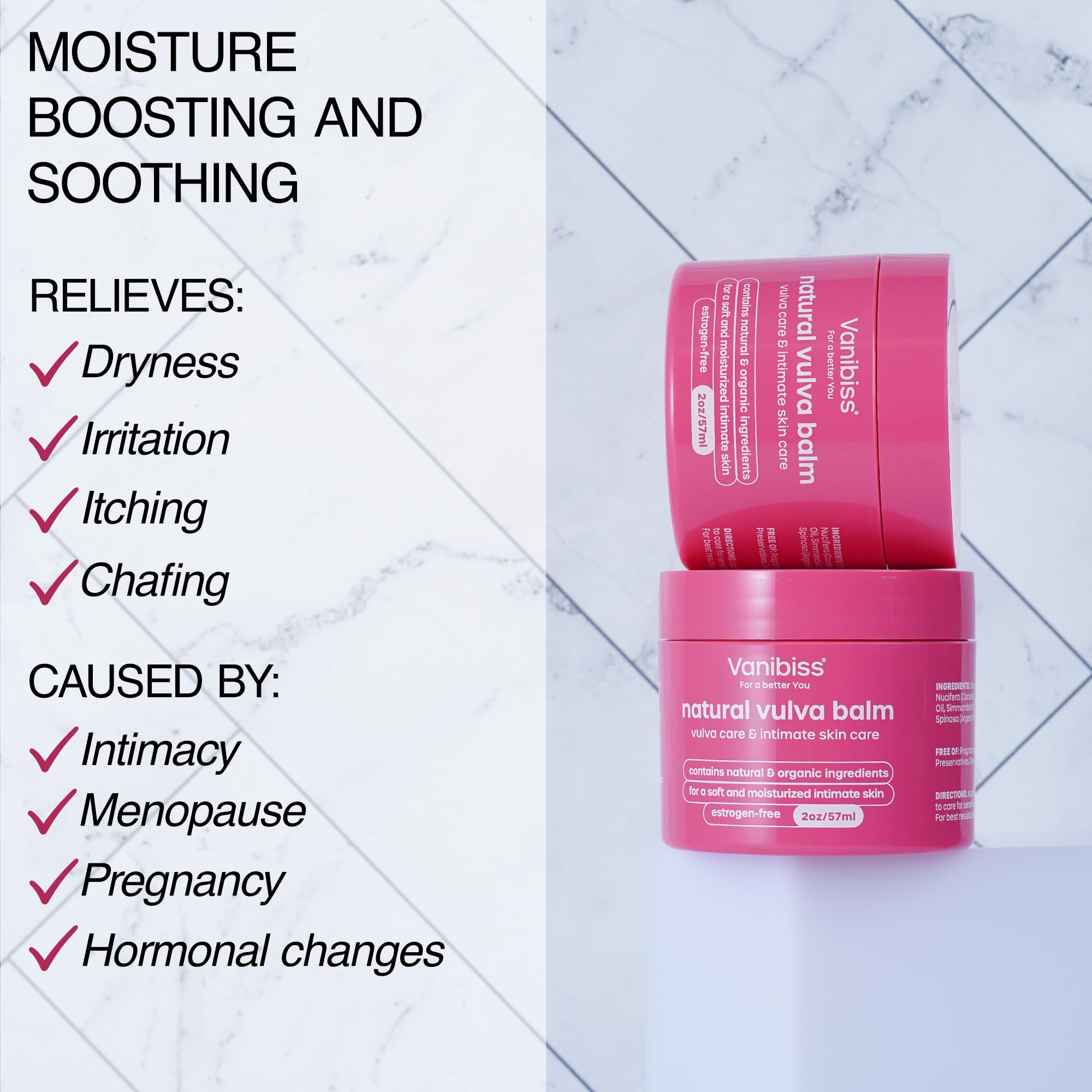 Vanibiss balm hydrates vulvar skin for lasting comfort.